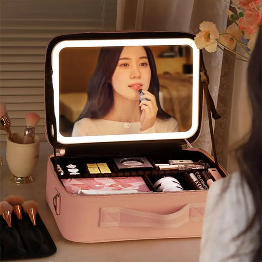 Smart LED Makeup Case with Mirror, Portable Storage