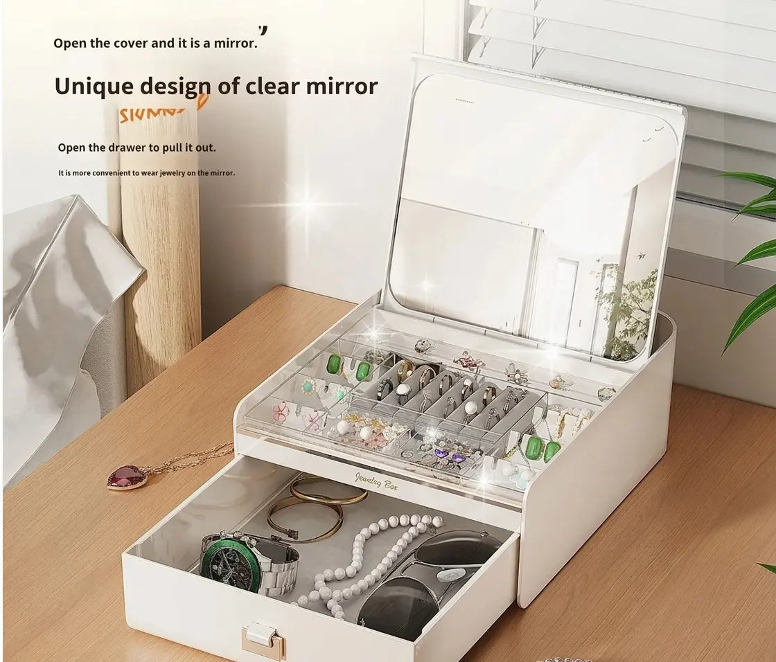 Jewelry & Cosmetic Organizer with Integrated Mirror