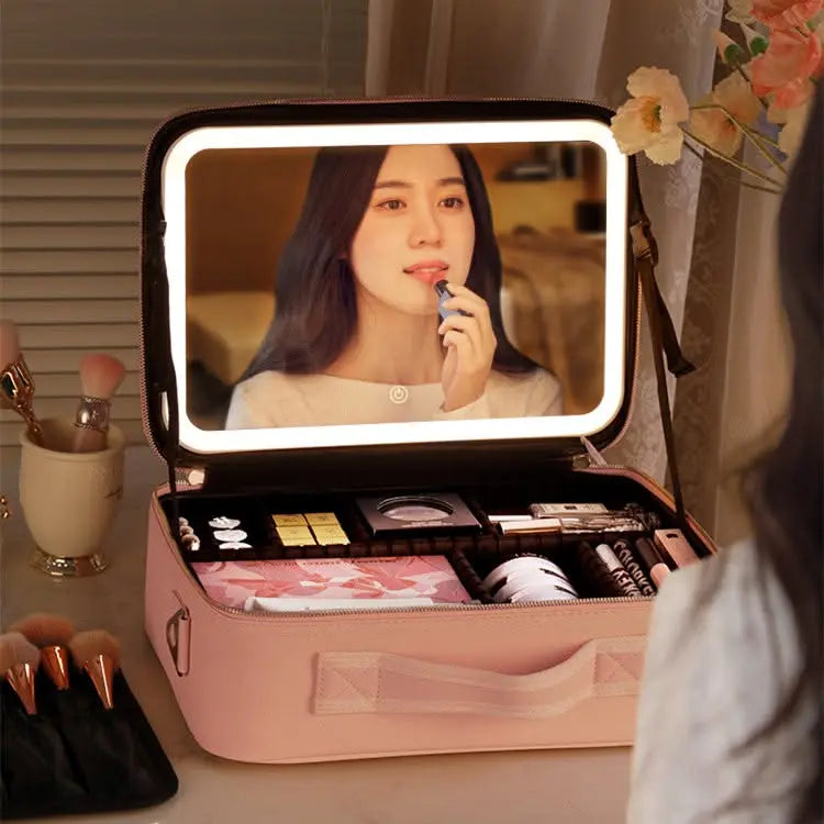 Smart LED Makeup Case with Mirror, Portable Storage