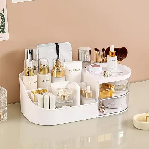 White Makeup Organiser with Drawer, Multifunctional Cosmetic Storage Box