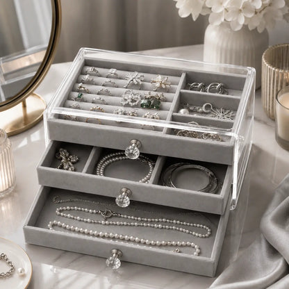 3 LAYER VELVET JEWELLERY ORGANIZER