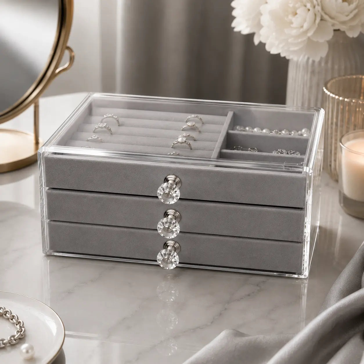 3 LAYER VELVET JEWELLERY ORGANIZER