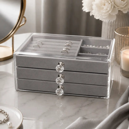 3 LAYER VELVET JEWELLERY ORGANIZER