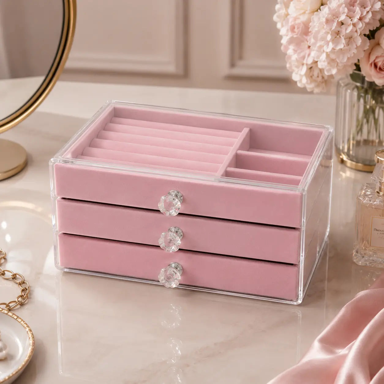 3 LAYER VELVET JEWELLERY ORGANIZER