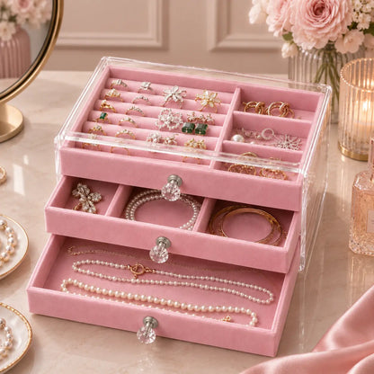 3 LAYER VELVET JEWELLERY ORGANIZER