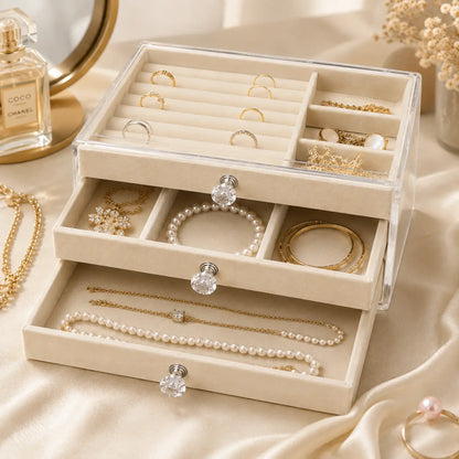 3 LAYER VELVET JEWELLERY ORGANIZER