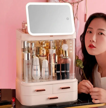 Desktop Cosmetic Storage Box With Mirror