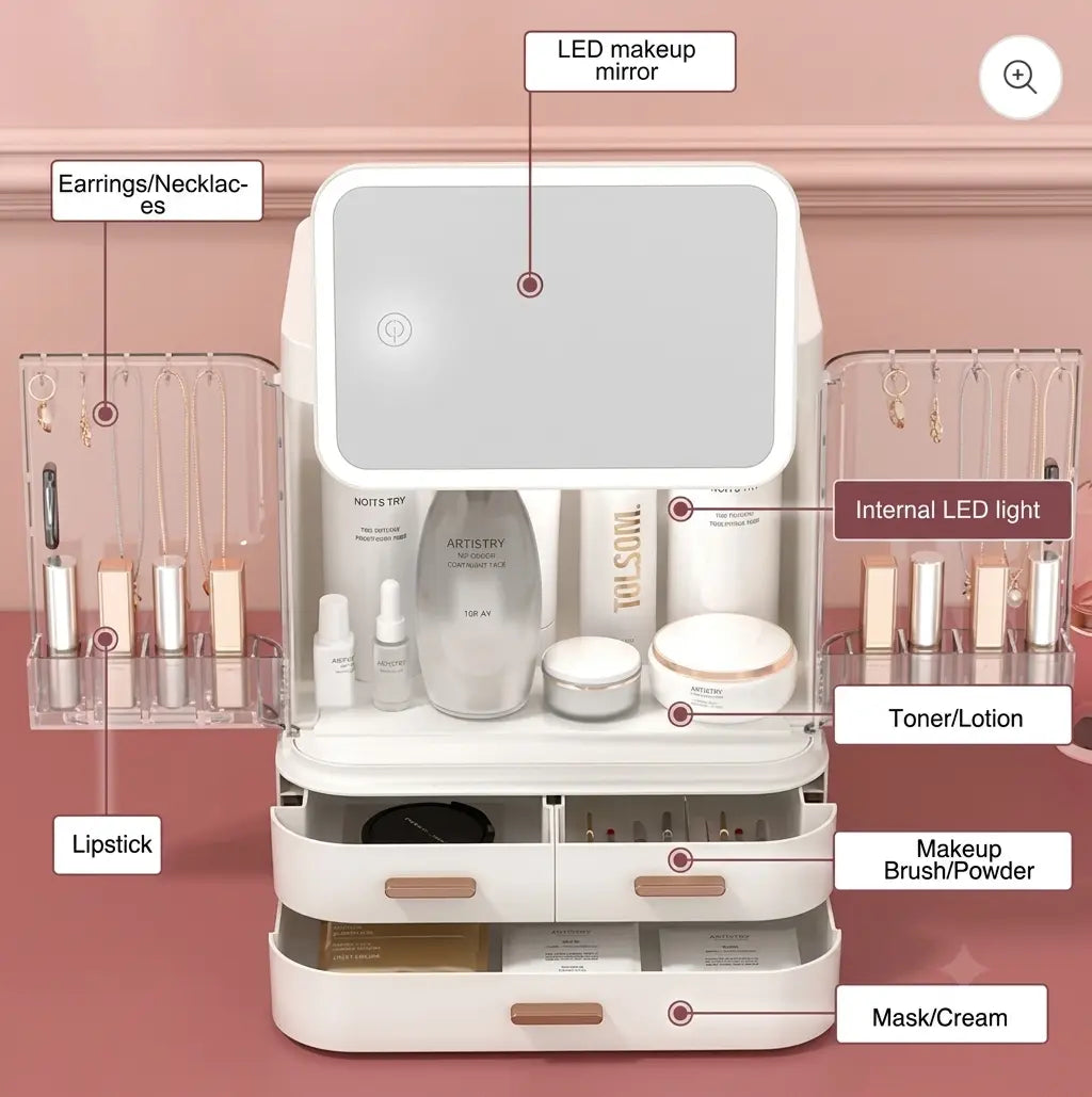 Desktop Cosmetic Storage Box With Mirror