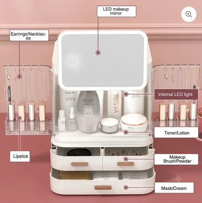 Desktop Cosmetic Storage Box With Mirror
