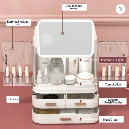 Desktop Cosmetic Storage Box With Mirror