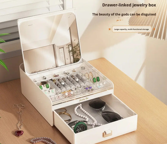 Jewelry & Cosmetic Organizer with Integrated Mirror