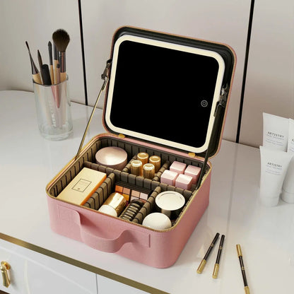Smart LED Makeup Case with Mirror, Portable Storage